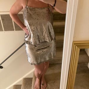 Banana republic 100 percent silk and sequin silver cocktail dress